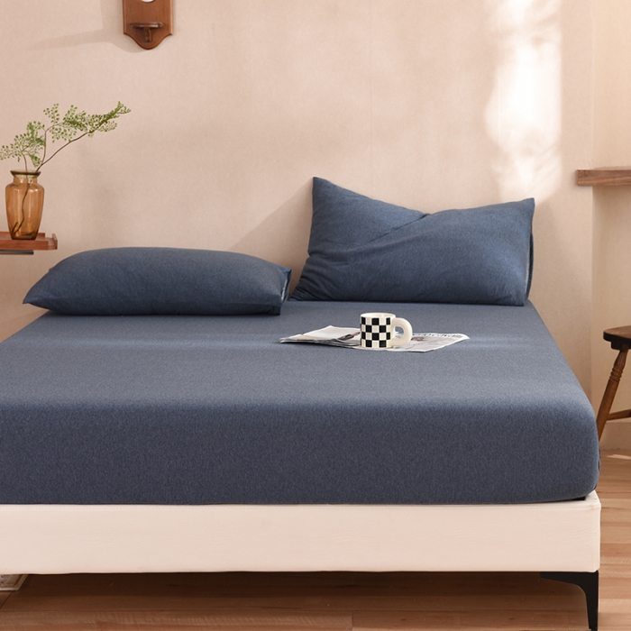 91家纺网 家纺一手货源 找家纺 甜之梦2025针织棉拼色单床笠(任何尺寸都可定制+可接异型缺角）海军蓝