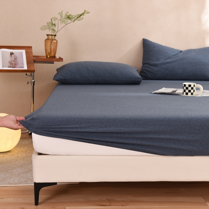 91家纺网 家纺一手货源 找家纺 甜之梦2025针织棉拼色单床笠(任何尺寸都可定制+可接异型缺角）海军蓝