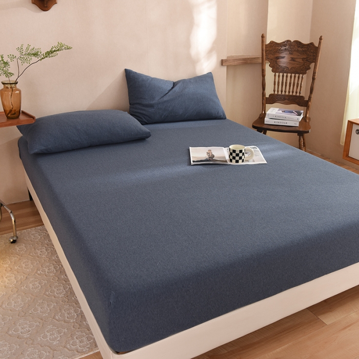 91家纺网 家纺一手货源 找家纺 甜之梦2025针织棉拼色单床笠(任何尺寸都可定制+可接异型缺角）海军蓝