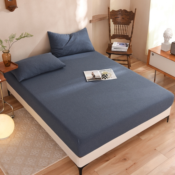 91家纺网 家纺一手货源 找家纺 甜之梦2025针织棉拼色单床笠(任何尺寸都可定制+可接异型缺角）海军蓝