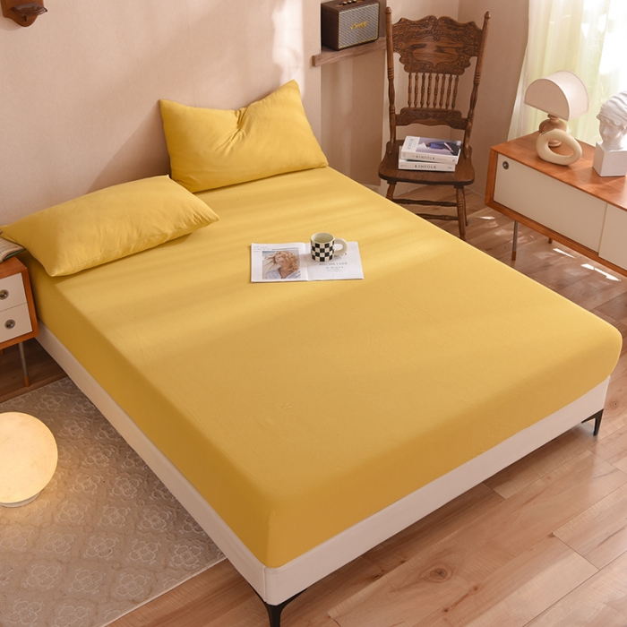 91家纺网 家纺一手货源 找家纺 甜之梦2025针织棉拼色单床笠(任何尺寸都可定制+可接异型缺角） 姜黄