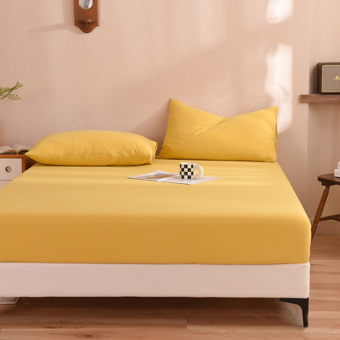 91家纺网 家纺一手货源 找家纺 甜之梦2025针织棉拼色单床笠(任何尺寸都可定制+可接异型缺角） 姜黄