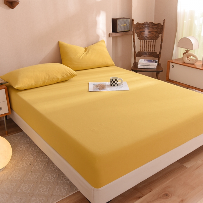 91家纺网 家纺一手货源 找家纺 甜之梦2025针织棉拼色单床笠(任何尺寸都可定制+可接异型缺角） 姜黄