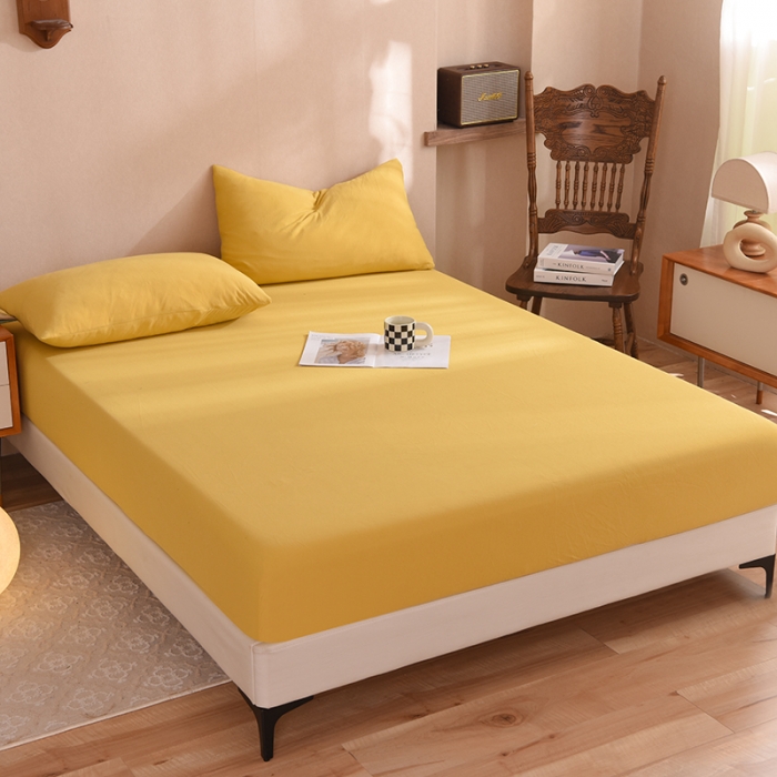 91家纺网 家纺一手货源 找家纺 甜之梦2025针织棉拼色单床笠(任何尺寸都可定制+可接异型缺角） 姜黄