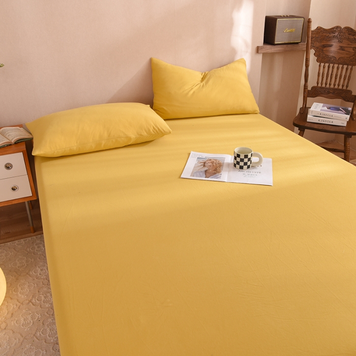 91家纺网 家纺一手货源 找家纺 甜之梦2025针织棉拼色单床笠(任何尺寸都可定制+可接异型缺角） 姜黄