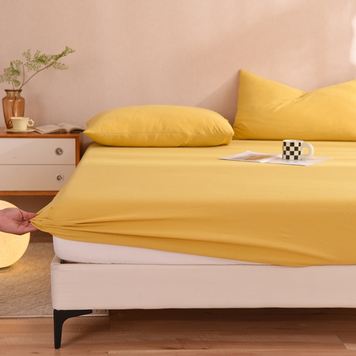 91家纺网 家纺一手货源 找家纺 甜之梦2025针织棉拼色单床笠(任何尺寸都可定制+可接异型缺角） 姜黄