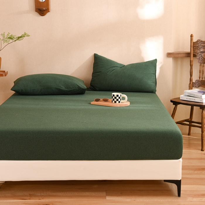 91家纺网 家纺一手货源 找家纺 甜之梦2025针织棉拼色单床笠(任何尺寸都可定制+可接异型缺角） 墨绿