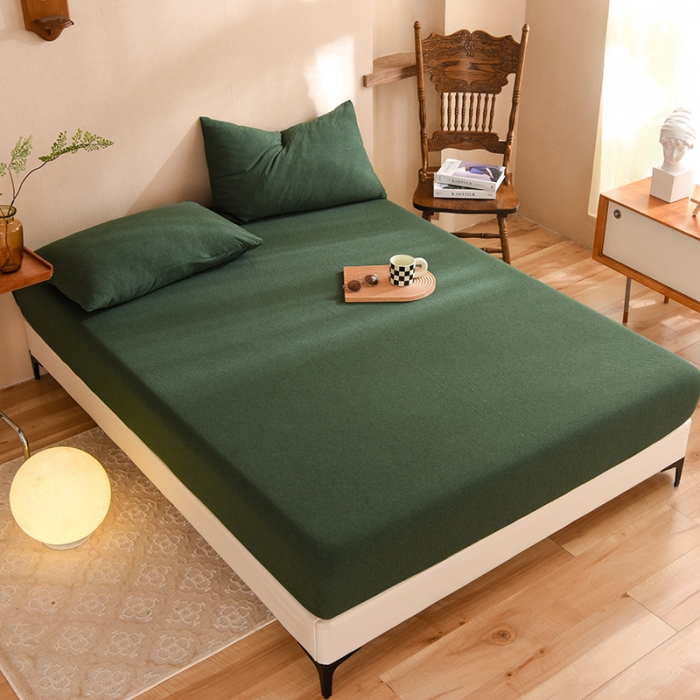 91家纺网 家纺一手货源 找家纺 甜之梦2025针织棉拼色单床笠(任何尺寸都可定制+可接异型缺角） 墨绿