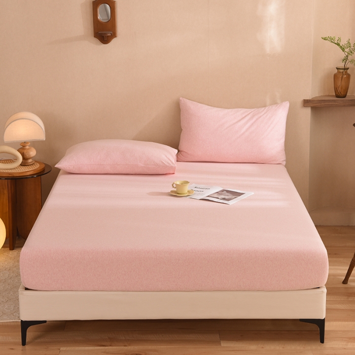 91家纺网 家纺一手货源 找家纺 甜之梦2025针织棉拼色单床笠(任何尺寸都可定制+可接异型缺角） 浅粉