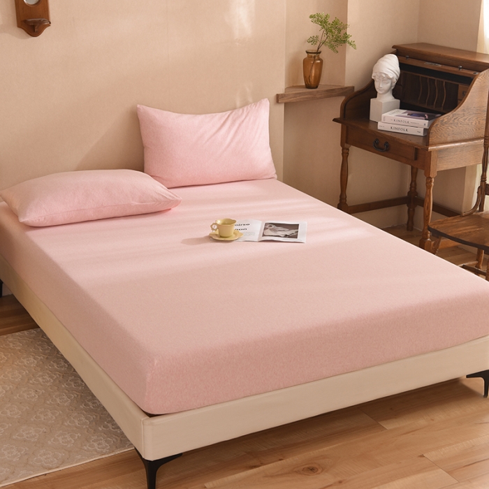 91家纺网 家纺一手货源 找家纺 甜之梦2025针织棉拼色单床笠(任何尺寸都可定制+可接异型缺角） 浅粉