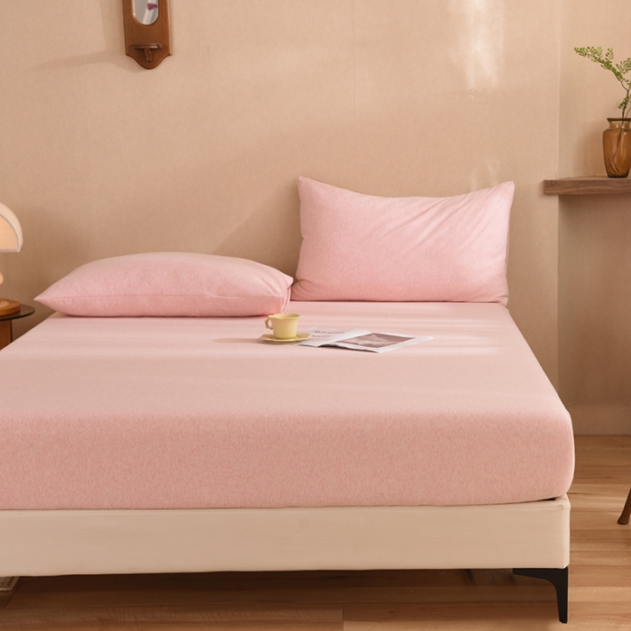 91家纺网 家纺一手货源 找家纺 甜之梦2025针织棉拼色单床笠(任何尺寸都可定制+可接异型缺角） 浅粉