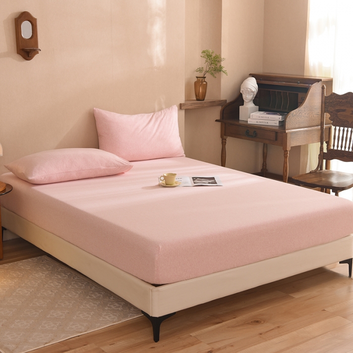 91家纺网 家纺一手货源 找家纺 甜之梦2025针织棉拼色单床笠(任何尺寸都可定制+可接异型缺角） 浅粉