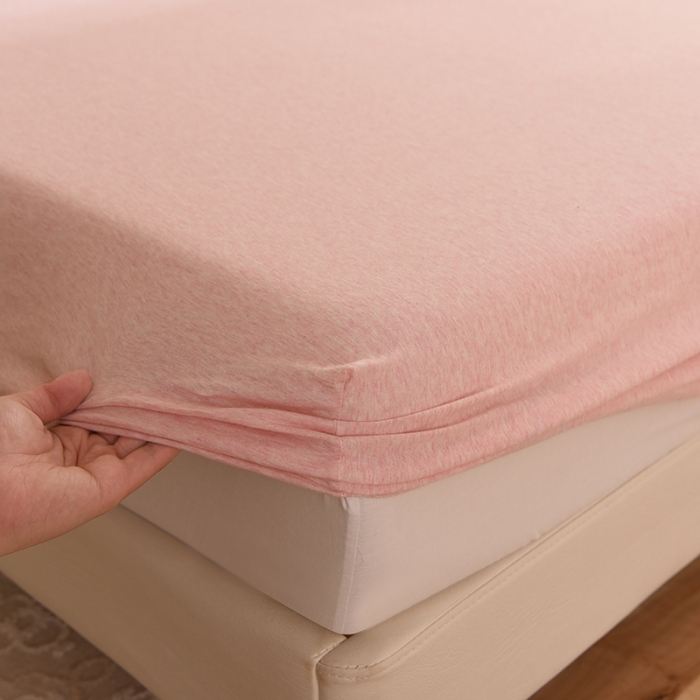 91家纺网 家纺一手货源 找家纺 甜之梦2025针织棉拼色单床笠(任何尺寸都可定制+可接异型缺角） 浅粉