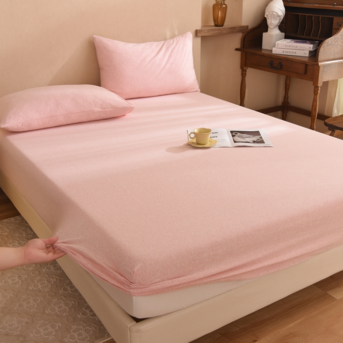 91家纺网 家纺一手货源 找家纺 甜之梦2025针织棉拼色单床笠(任何尺寸都可定制+可接异型缺角） 浅粉