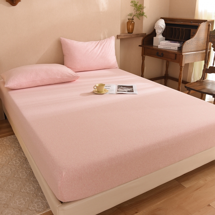 91家纺网 家纺一手货源 找家纺 甜之梦2025针织棉拼色单床笠(任何尺寸都可定制+可接异型缺角） 浅粉