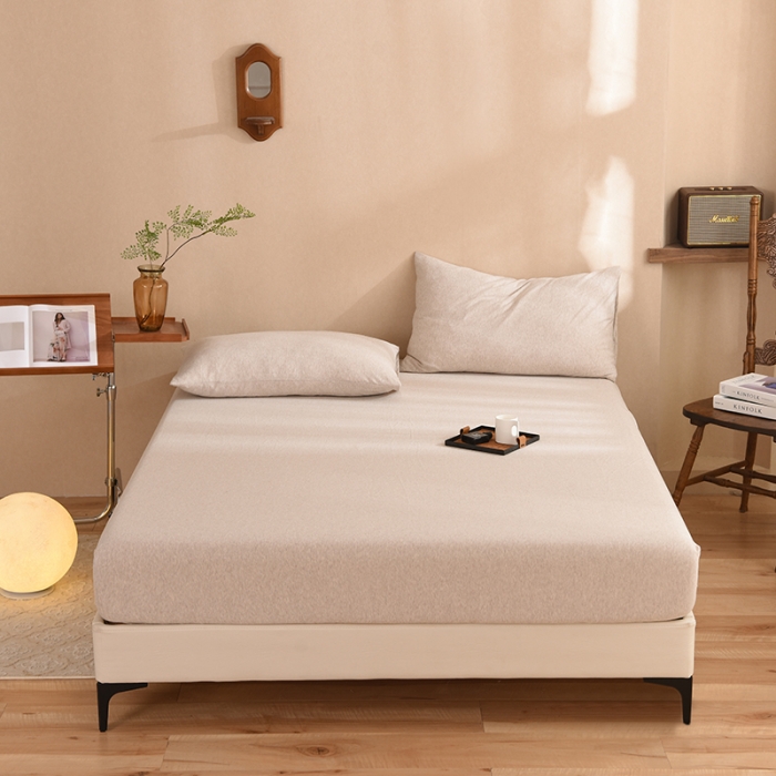 91家纺网 家纺一手货源 找家纺 甜之梦2025针织棉拼色单床笠(任何尺寸都可定制+可接异型缺角） 浅咖