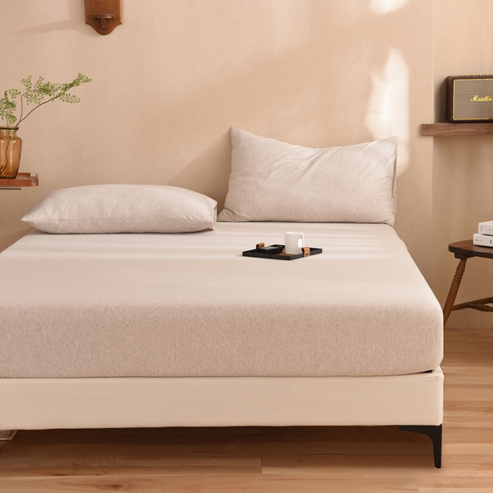 91家纺网 家纺一手货源 找家纺 甜之梦2025针织棉拼色单床笠(任何尺寸都可定制+可接异型缺角） 浅咖