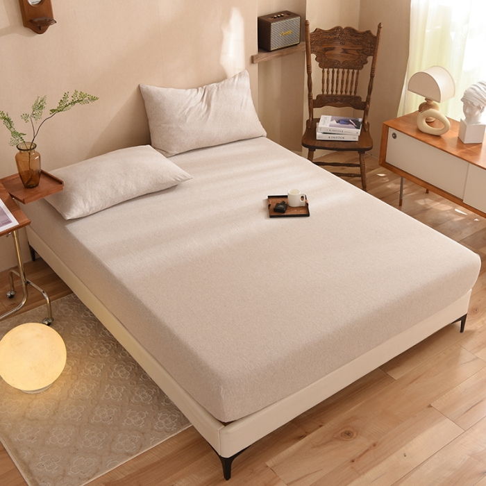 91家纺网 家纺一手货源 找家纺 甜之梦2025针织棉拼色单床笠(任何尺寸都可定制+可接异型缺角） 浅咖