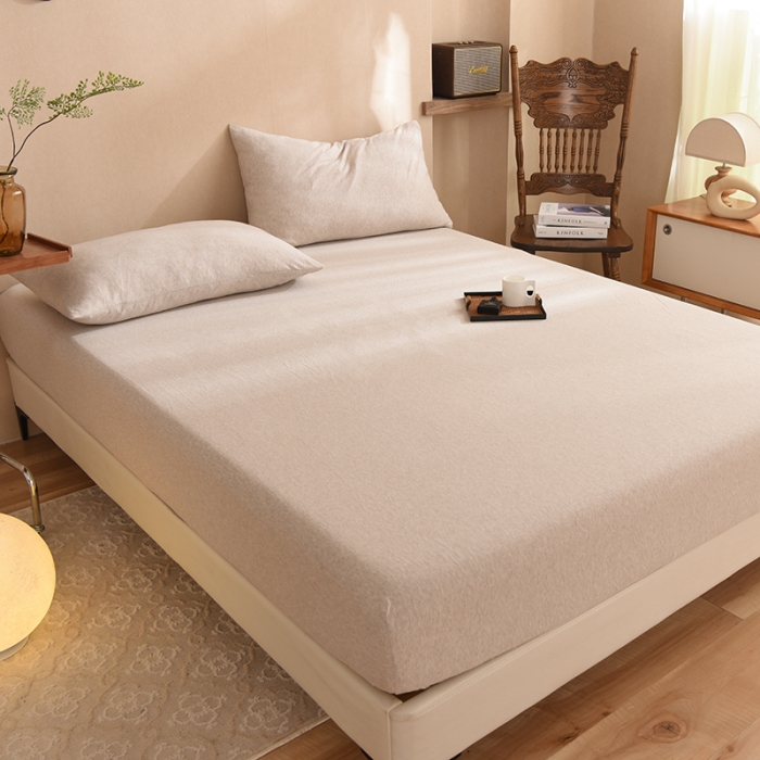 91家纺网 家纺一手货源 找家纺 甜之梦2025针织棉拼色单床笠(任何尺寸都可定制+可接异型缺角） 浅咖