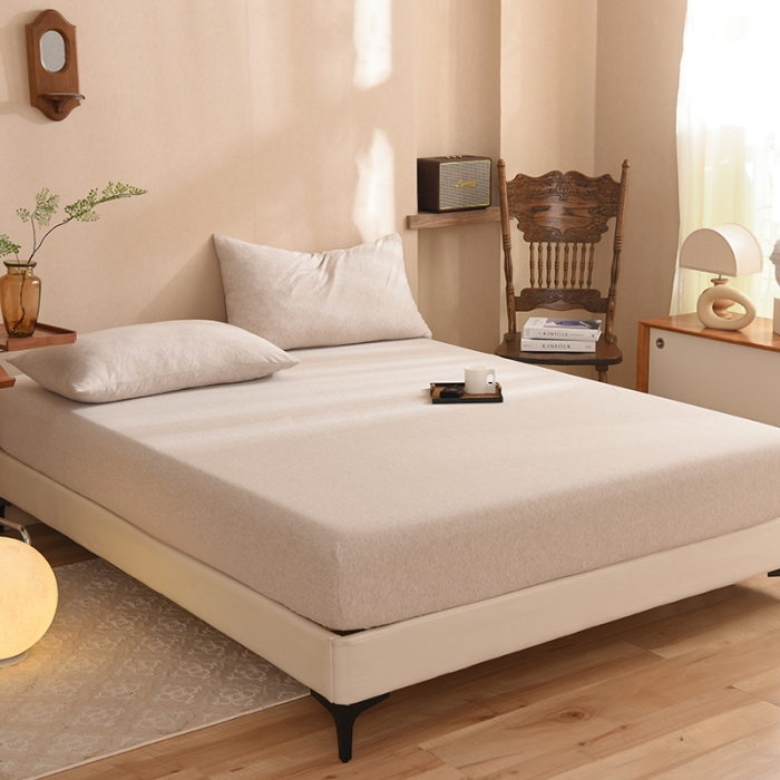 91家纺网 家纺一手货源 找家纺 甜之梦2025针织棉拼色单床笠(任何尺寸都可定制+可接异型缺角） 浅咖