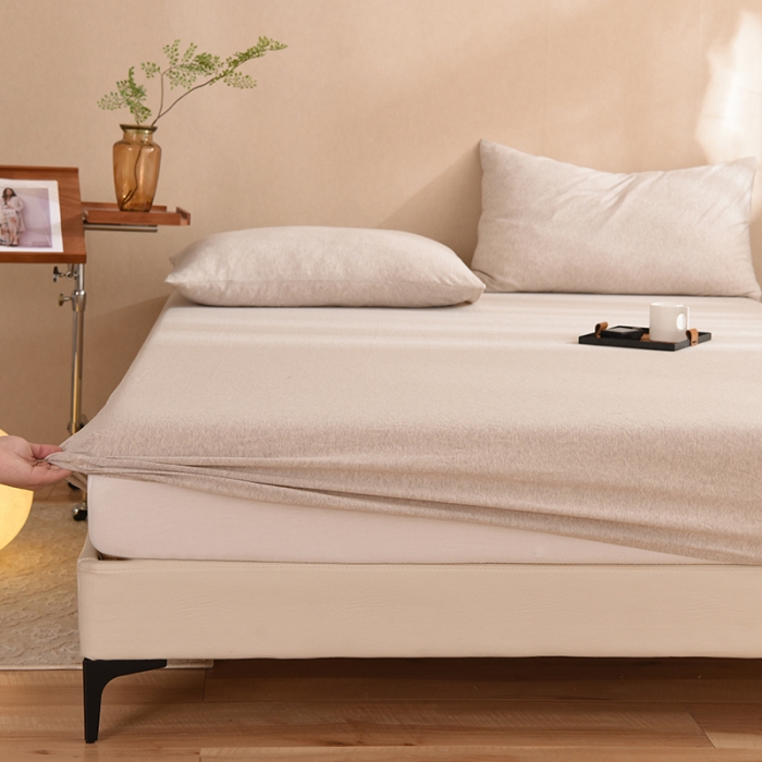 91家纺网 家纺一手货源 找家纺 甜之梦2025针织棉拼色单床笠(任何尺寸都可定制+可接异型缺角） 浅咖