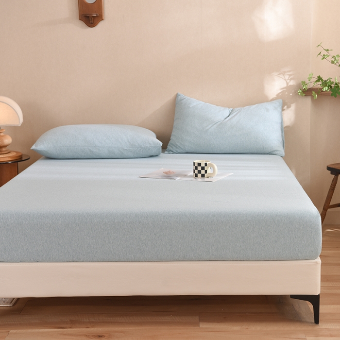 91家纺网 家纺一手货源 找家纺 甜之梦2025针织棉拼色单床笠(任何尺寸都可定制+可接异型缺角） 水绿