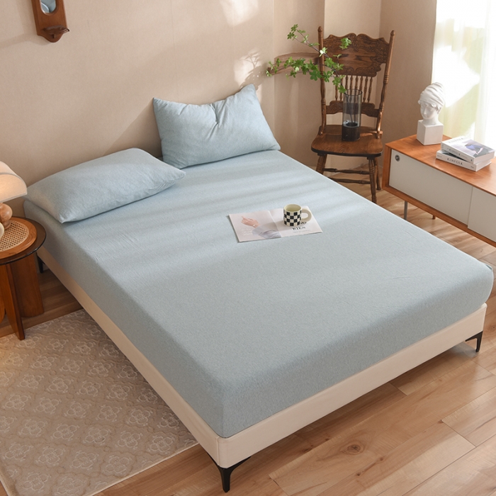 91家纺网 家纺一手货源 找家纺 甜之梦2025针织棉拼色单床笠(任何尺寸都可定制+可接异型缺角） 水绿