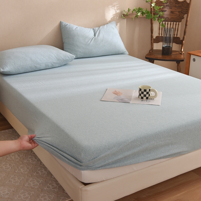 91家纺网 家纺一手货源 找家纺 甜之梦2025针织棉拼色单床笠(任何尺寸都可定制+可接异型缺角） 水绿