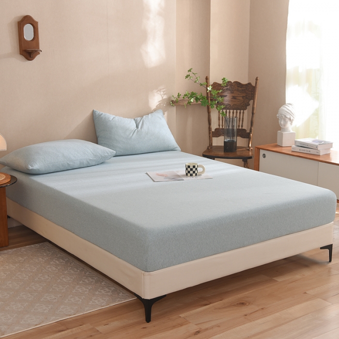 91家纺网 家纺一手货源 找家纺 甜之梦2025针织棉拼色单床笠(任何尺寸都可定制+可接异型缺角） 水绿