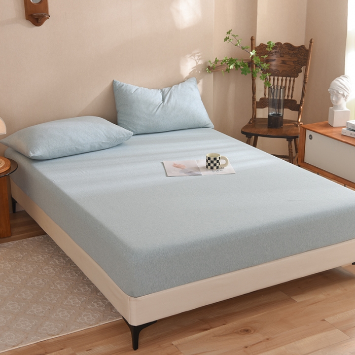 91家纺网 家纺一手货源 找家纺 甜之梦2025针织棉拼色单床笠(任何尺寸都可定制+可接异型缺角） 水绿