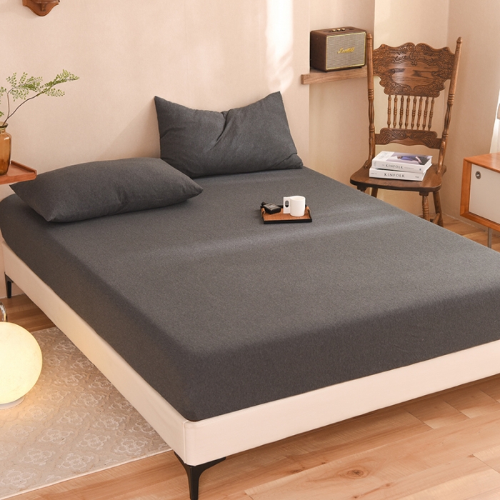 91家纺网 家纺一手货源 找家纺 甜之梦2025针织棉拼色单床笠(任何尺寸都可定制+可接异型缺角） 碳黑