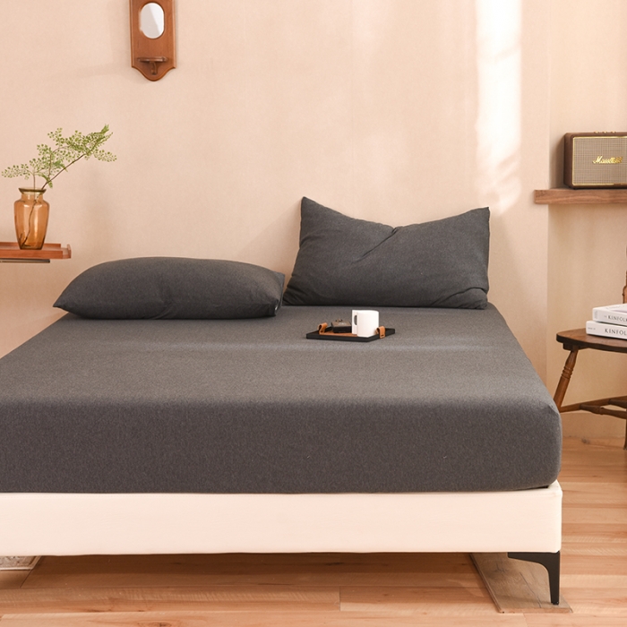 91家纺网 家纺一手货源 找家纺 甜之梦2025针织棉拼色单床笠(任何尺寸都可定制+可接异型缺角） 碳黑