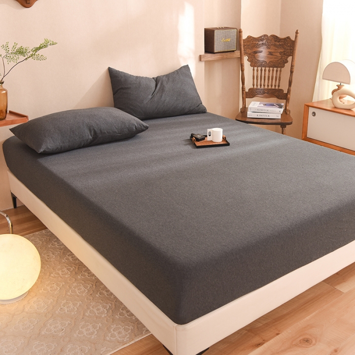 91家纺网 家纺一手货源 找家纺 甜之梦2025针织棉拼色单床笠(任何尺寸都可定制+可接异型缺角） 碳黑