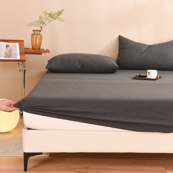 91家纺网 家纺一手货源 找家纺 甜之梦2025针织棉拼色单床笠(任何尺寸都可定制+可接异型缺角） 碳黑