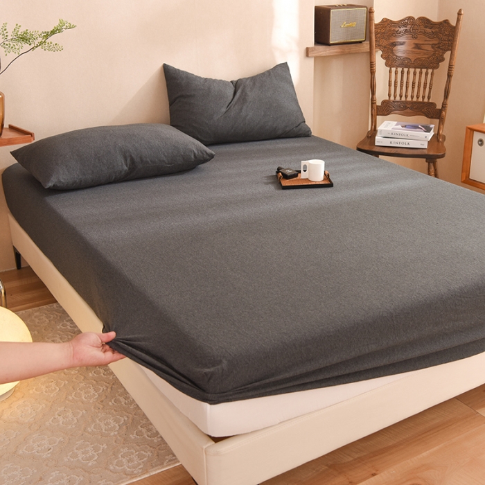 91家纺网 家纺一手货源 找家纺 甜之梦2025针织棉拼色单床笠(任何尺寸都可定制+可接异型缺角） 碳黑