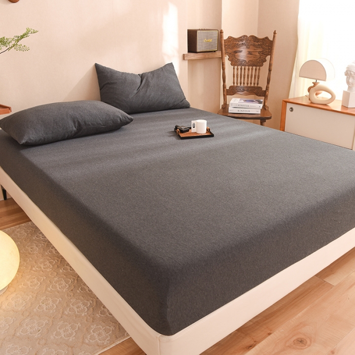 91家纺网 家纺一手货源 找家纺 甜之梦2025针织棉拼色单床笠(任何尺寸都可定制+可接异型缺角） 碳黑