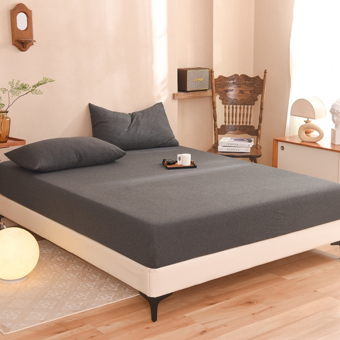 91家纺网 家纺一手货源 找家纺 甜之梦2025针织棉拼色单床笠(任何尺寸都可定制+可接异型缺角） 碳黑