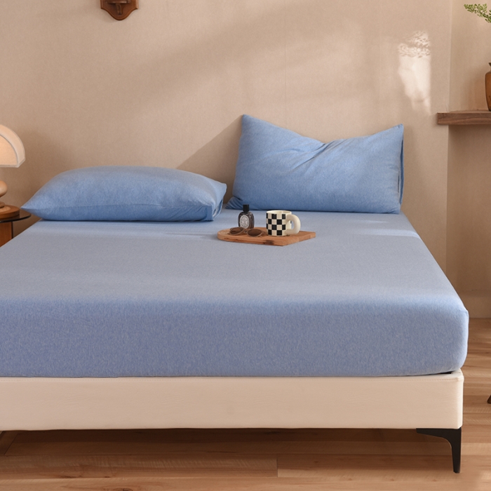 91家纺网 家纺一手货源 找家纺 甜之梦2025针织棉拼色单床笠(任何尺寸都可定制+可接异型缺角） 天兰