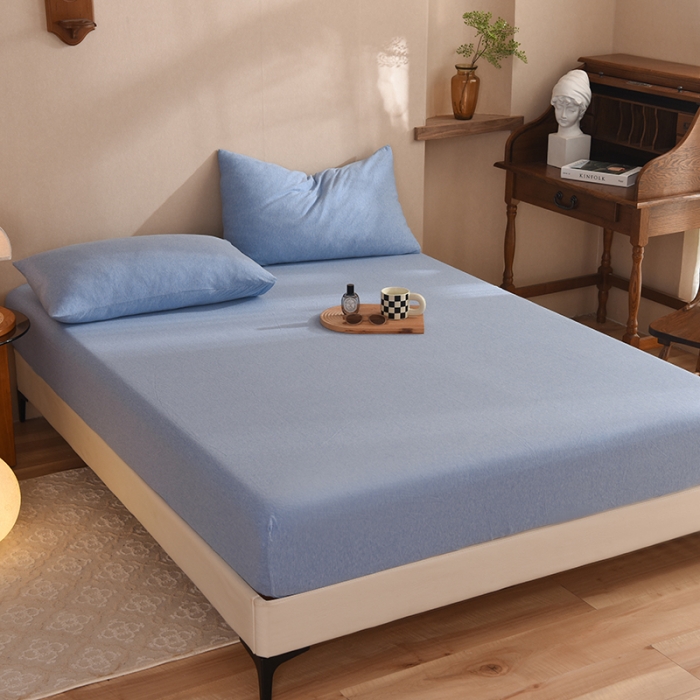 91家纺网 家纺一手货源 找家纺 甜之梦2025针织棉拼色单床笠(任何尺寸都可定制+可接异型缺角） 天兰