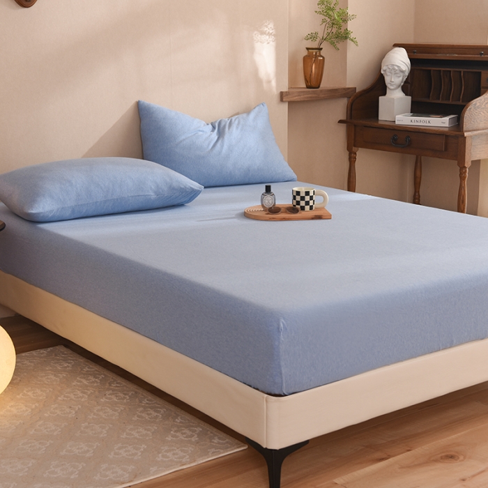 91家纺网 家纺一手货源 找家纺 甜之梦2025针织棉拼色单床笠(任何尺寸都可定制+可接异型缺角） 天兰