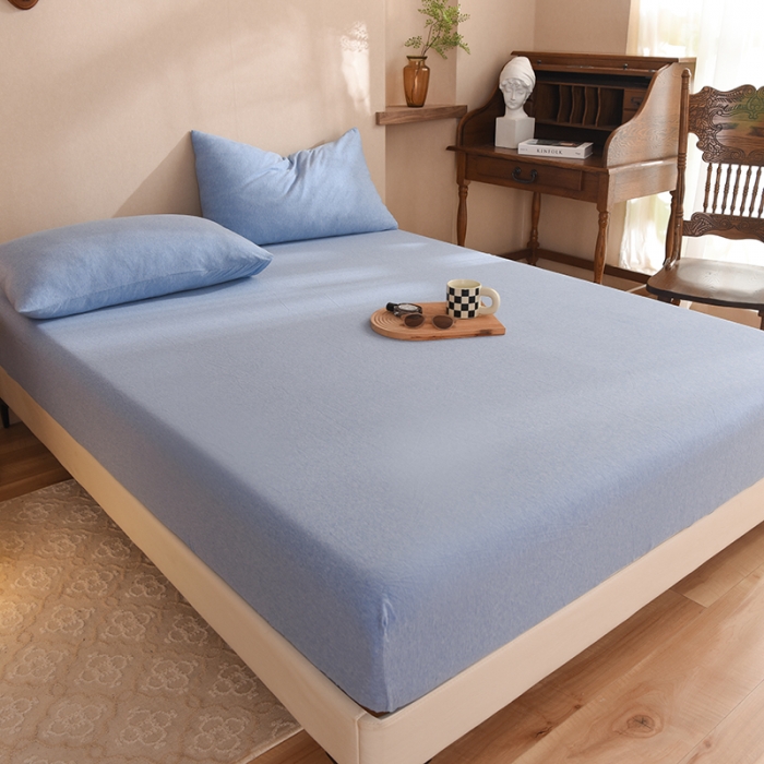 91家纺网 家纺一手货源 找家纺 甜之梦2025针织棉拼色单床笠(任何尺寸都可定制+可接异型缺角） 天兰