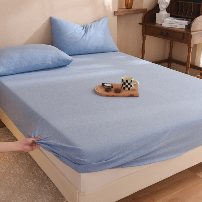 91家纺网 家纺一手货源 找家纺 甜之梦2025针织棉拼色单床笠(任何尺寸都可定制+可接异型缺角） 天兰