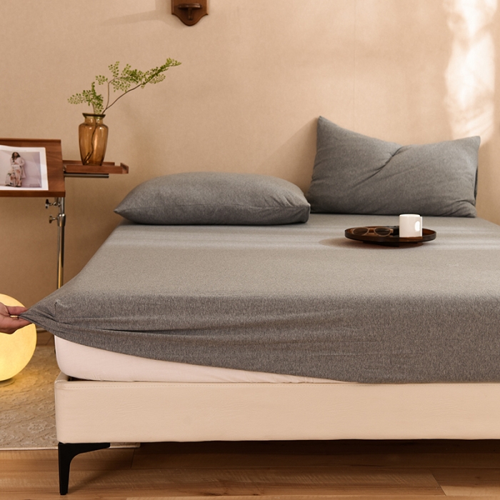 91家纺网 家纺一手货源 找家纺 甜之梦2025针织棉拼色单床笠(任何尺寸都可定制+可接异型缺角） 雅灰