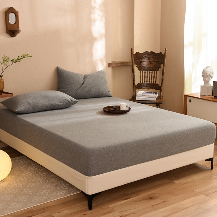 91家纺网 家纺一手货源 找家纺 甜之梦2025针织棉拼色单床笠(任何尺寸都可定制+可接异型缺角） 雅灰