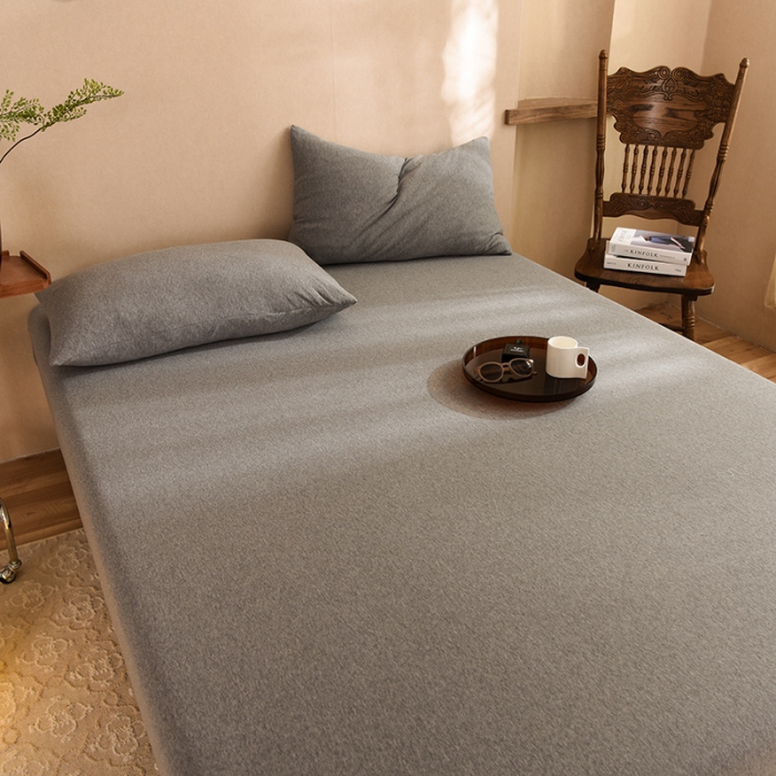 91家纺网 家纺一手货源 找家纺 甜之梦2025针织棉拼色单床笠(任何尺寸都可定制+可接异型缺角） 雅灰