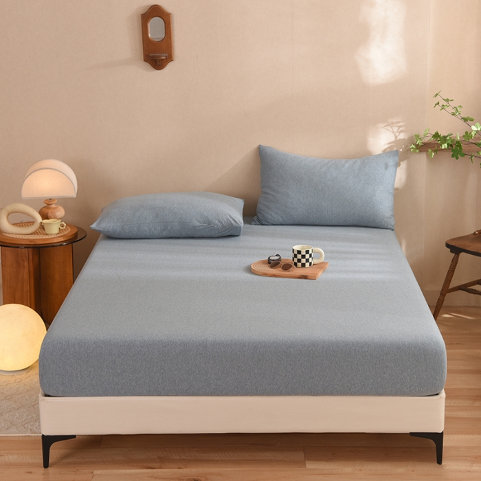 91家纺网 家纺一手货源 找家纺 甜之梦2025针织棉拼色单床笠(任何尺寸都可定制+可接异型缺角） 烟蓝