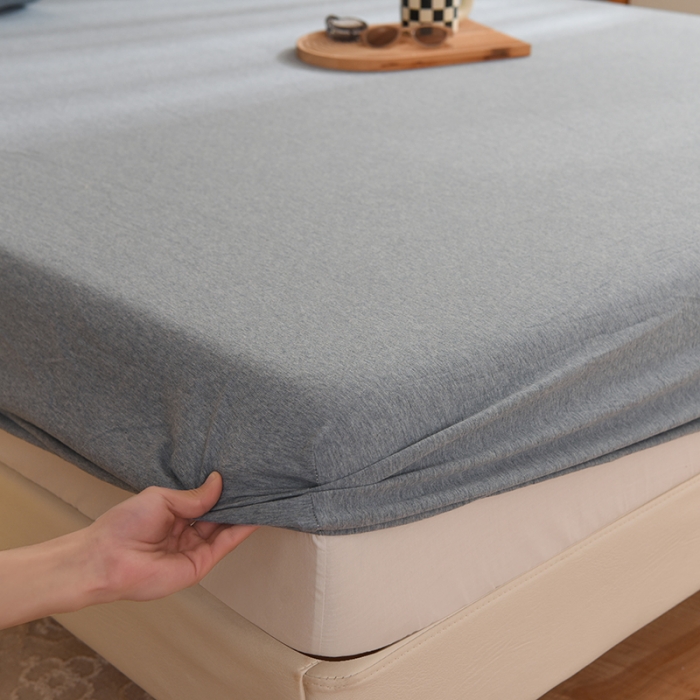 91家纺网 家纺一手货源 找家纺 甜之梦2025针织棉拼色单床笠(任何尺寸都可定制+可接异型缺角） 烟蓝