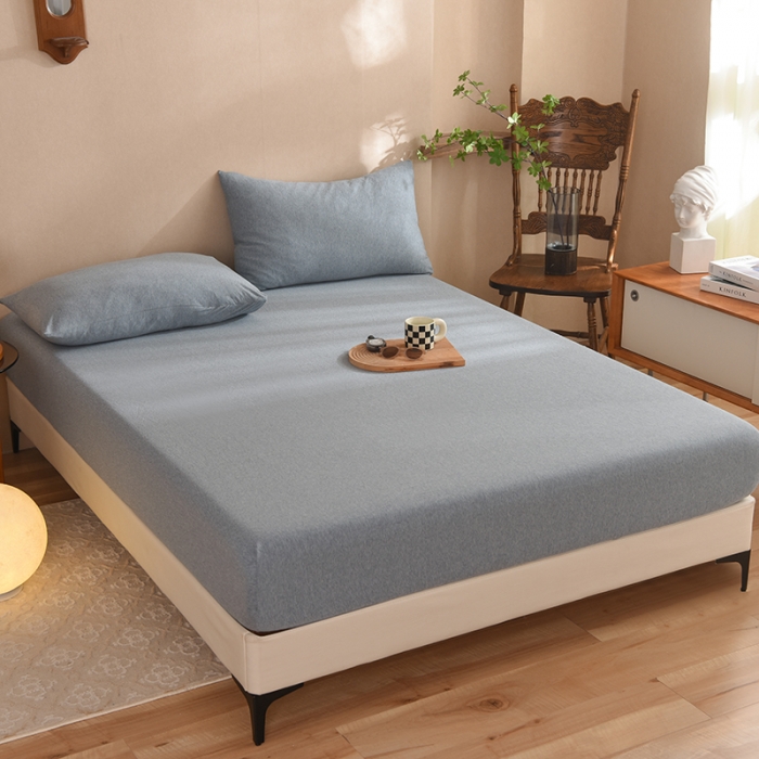 91家纺网 家纺一手货源 找家纺 甜之梦2025针织棉拼色单床笠(任何尺寸都可定制+可接异型缺角） 烟蓝