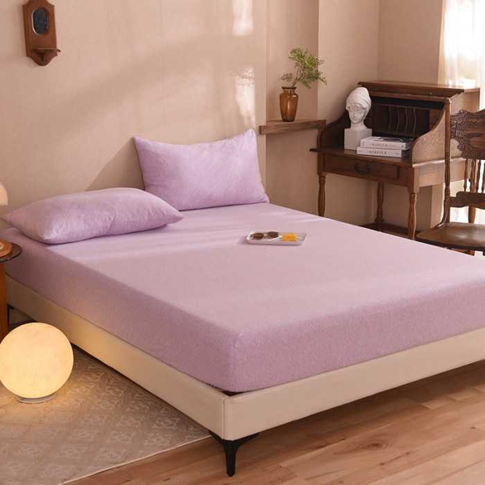 91家纺网 家纺一手货源 找家纺 甜之梦2025针织棉拼色单床笠(任何尺寸都可定制+可接异型缺角） 紫色