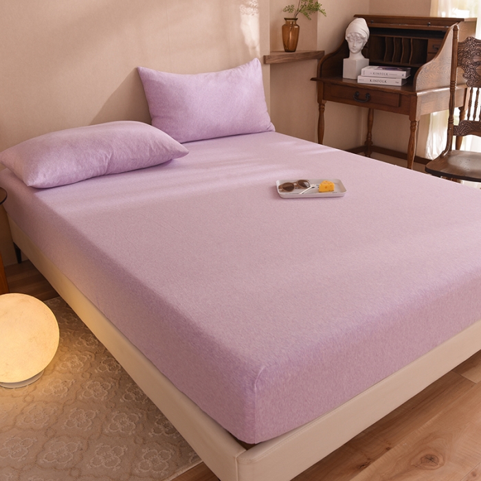 91家纺网 家纺一手货源 找家纺 甜之梦2025针织棉拼色单床笠(任何尺寸都可定制+可接异型缺角） 紫色